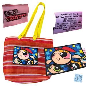 The Powerpuff Girls 1999 90s Striped Web Mesh Tote Bag